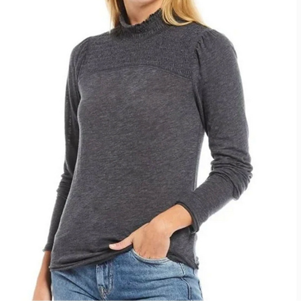 Free People We The Free Smocked Mock Neck Long Sleeve Top Gray Size M